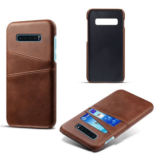 UTGATT1 - Crazy Horse Skal med 2 Kortfack till Samsung Galaxy S10 Plus - Brun