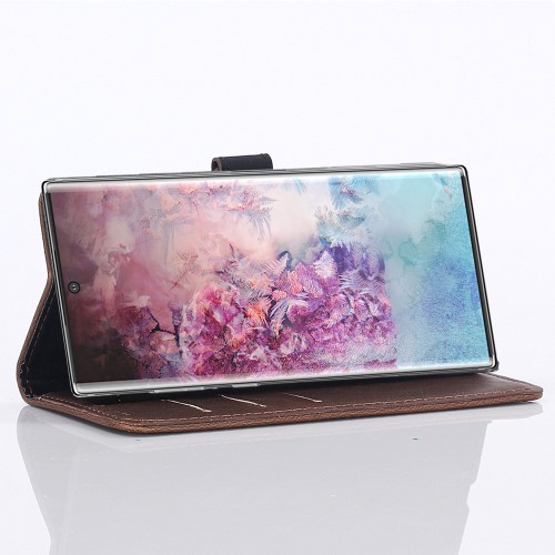UTGATT4 - Crazy Horse Skin Vintage Plånboksfodral för Galaxy Note 10 - Kaffe