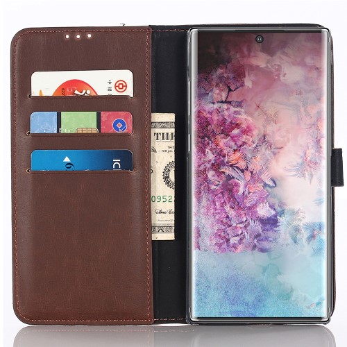 UTGATT4 - Crazy Horse Skin Vintage Plånboksfodral för Galaxy Note 10 - Kaffe