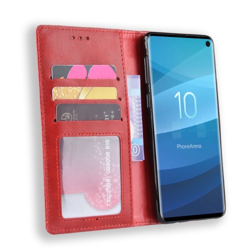UTGATT1 - Vintage Plånboksfodral till Samsung Galaxy S10 - Röd