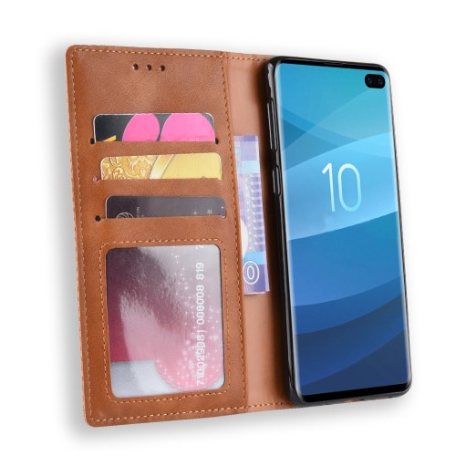 OEM - Vintage Plånboksfodral till Samsung Galaxy S10 Plus - Ljusbrun