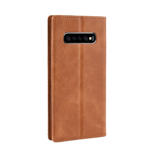 OEM - Vintage Plånboksfodral till Samsung Galaxy S10 Plus - Ljusbrun