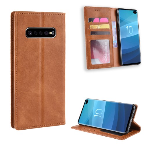 OEM - Vintage Plånboksfodral till Samsung Galaxy S10 Plus - Ljusbrun