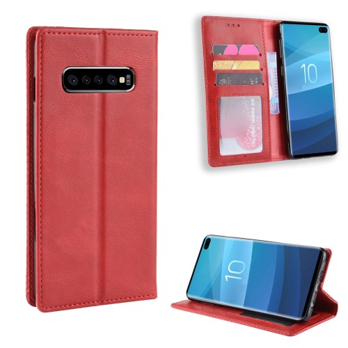 UTGATT1 - Vintage Plånboksfodral till Samsung Galaxy S10 Plus - Röd