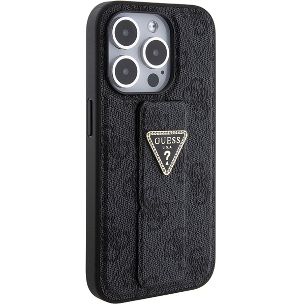 OEM - iPhone 15 Pro Skal Svart Gripstand Triangel Strass