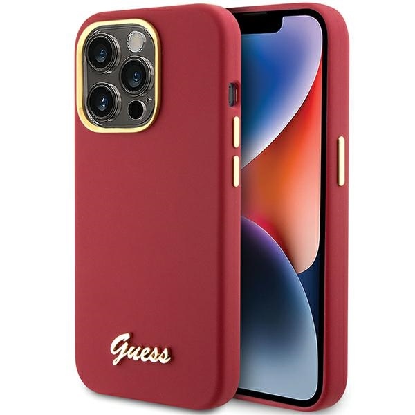 Guess - Guess iPhone 15 Pro Skal Magenta Silikon Metall Logga