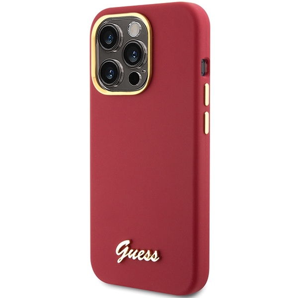 Guess - Guess iPhone 15 Pro Skal Magenta Silikon Metall Logga