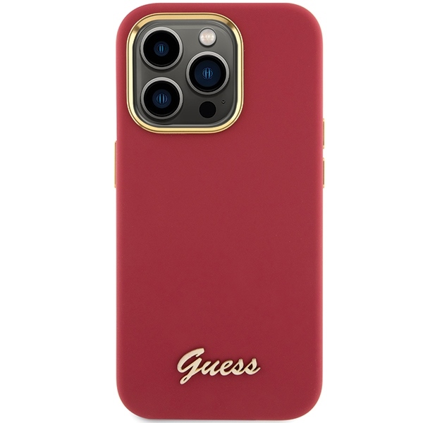 Guess - Guess iPhone 15 Pro Skal Magenta Silikon Metall Logga