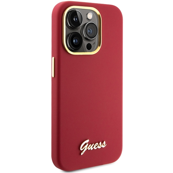Guess - Guess iPhone 15 Pro Skal Magenta Silikon Metall Logga