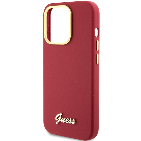 Guess - Guess iPhone 15 Pro Skal Magenta Silikon Metall Logga