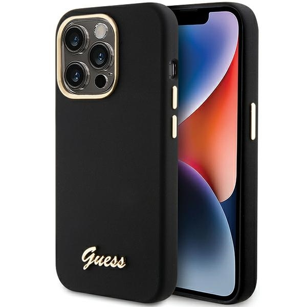 Guess - Guess iPhone 15 Pro Skal Silikon Svart Metall Logotyp