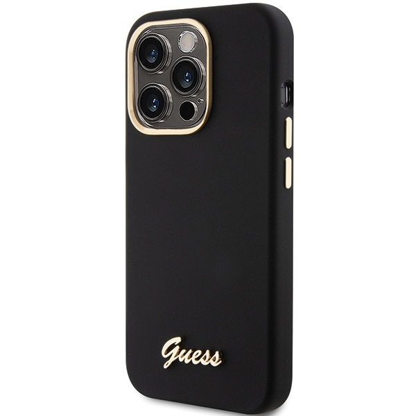 Guess - Guess iPhone 15 Pro Skal Silikon Svart Metall Logotyp