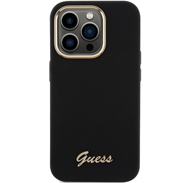 Guess - Guess iPhone 15 Pro Skal Silikon Svart Metall Logotyp