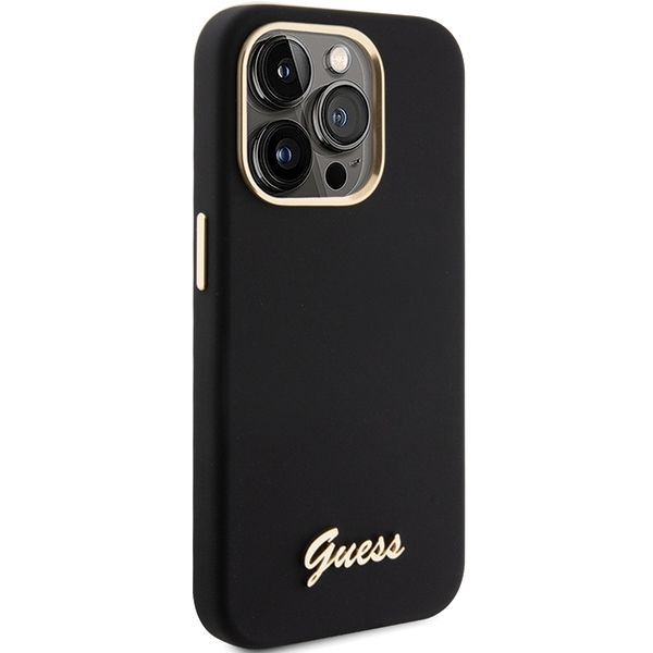 Guess - Guess iPhone 15 Pro Skal Silikon Svart Metall Logotyp