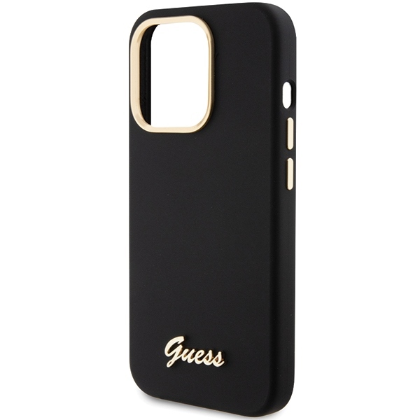 Guess - Guess iPhone 15 Pro Skal Silikon Svart Metall Logotyp