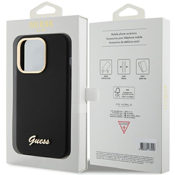 Guess - Guess iPhone 15 Pro Skal Silikon Svart Metall Logotyp