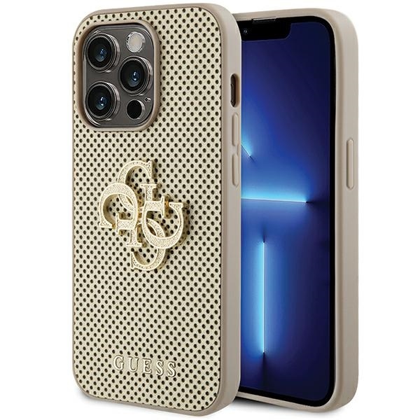 Guess - Guess iPhone 15 Pro Skal Guld Perforerad PU Glitter