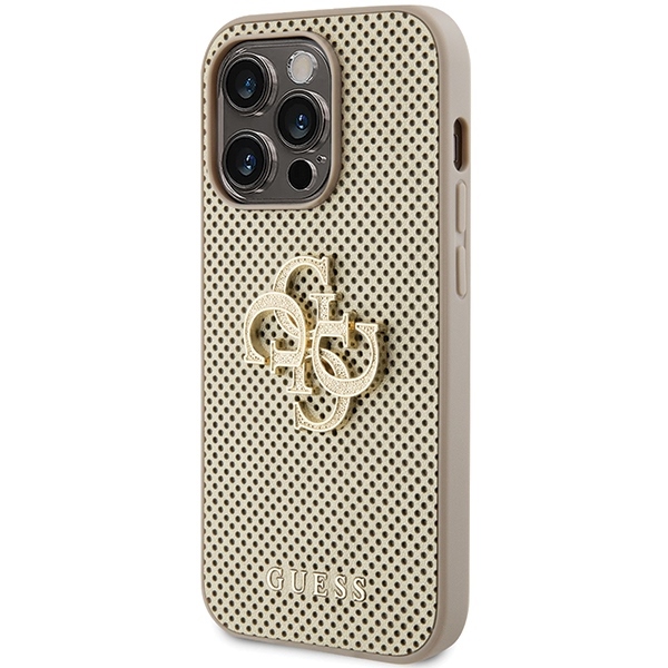 Guess - Guess iPhone 15 Pro Skal Guld Perforerad PU Glitter