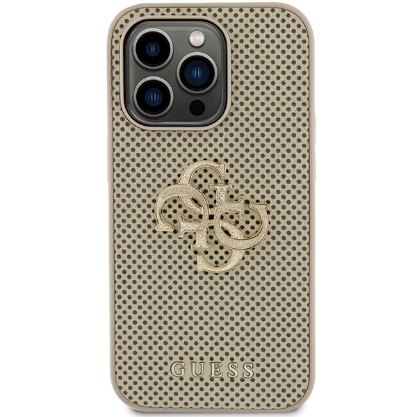 Guess - Guess iPhone 15 Pro Skal Guld Perforerad PU Glitter