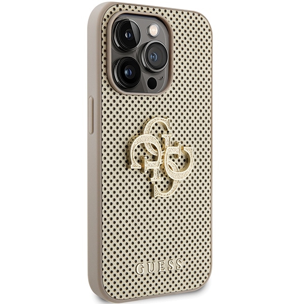 Guess - Guess iPhone 15 Pro Skal Guld Perforerad PU Glitter