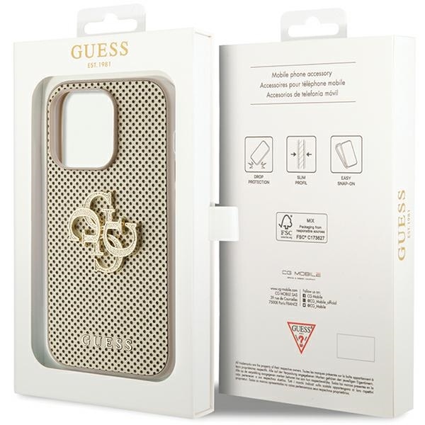 Guess - Guess iPhone 15 Pro Skal Guld Perforerad PU Glitter